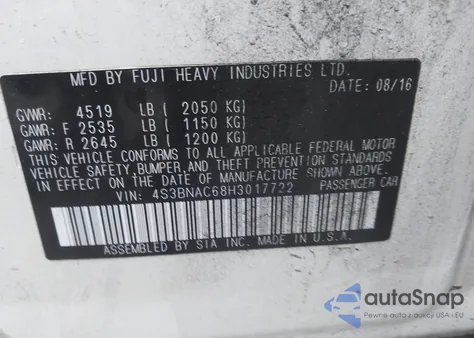 2017 Subaru Legacy 2.5I Premium z USA, uszkodzony, nr VIN 4S3BNAC68H3017722